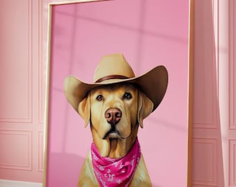 Gelber Labrador Cowgirl Hut Druck: Funky Western Kunst (Digitaler Download)