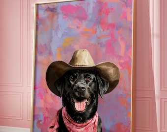 Hund Cowgirl Hut Druck: Vintage Western Kunst (Digitaler Download)