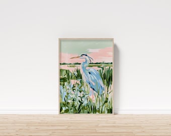 PRINTED AND SHIPPED Blue Heron in Lowcountry Marsh Wall Art