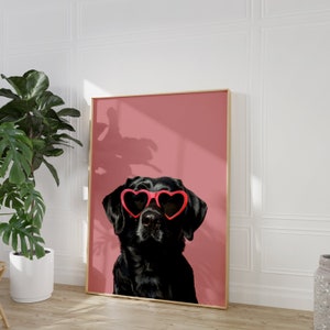Printable Pink Labrador Print, Funky Poster, Preppy Art,  Black Labrador Dog, Cute Pink Decor, Dog Print, Kids Room, Labrador Dog Print