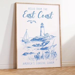 art mural voyage côte est vintage, art mural affiche de voyage, affiche plage vintage, art mural esthétique plage, art déco carte postale, art imprimable