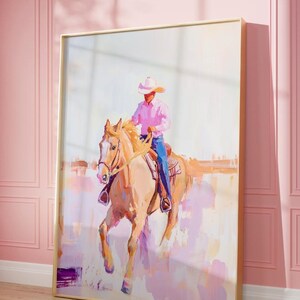 ヴィンテージ ウエスタン ウォール アート、ペイントされたカウボーイ ライダー ウォール アート、ピンクのウエスタン ウォール アート、ヴィンテージ ウエスタン プリント可能なウォール アート、保育園の装飾プリント可能
