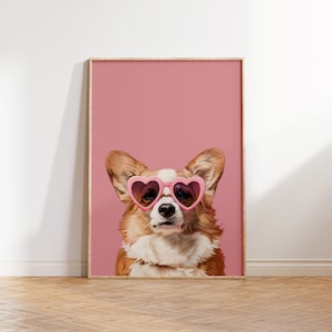 Rosa Corgis Druck, Funky Poster, Preppy Art, Waliser Corgis Hund, süßes rosa Dekor, Hundedruck, Kinderzimmer, Corgis Hund Druck