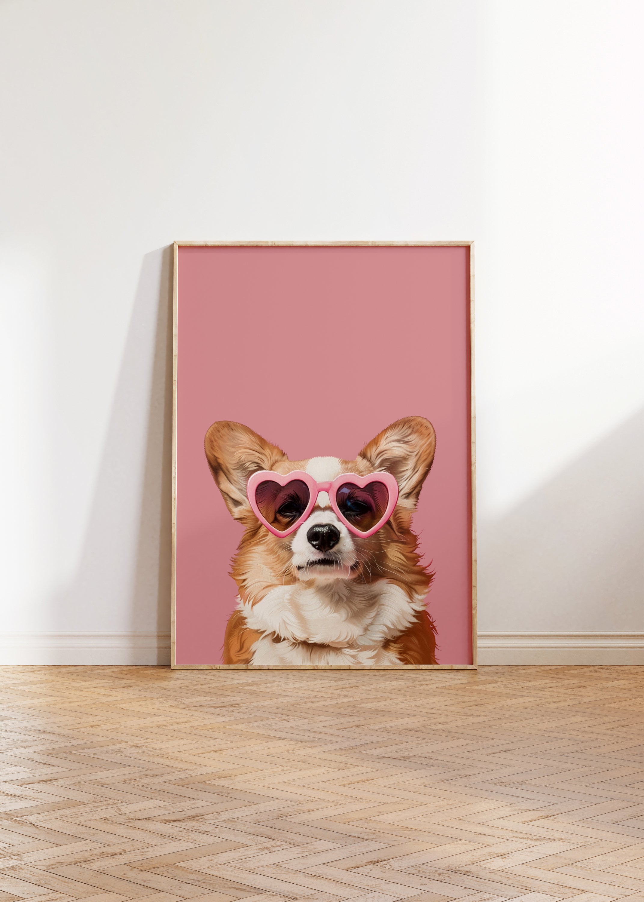Pink Corgi Art Print: Funky Dog Poster, Kids Room Decor (digital