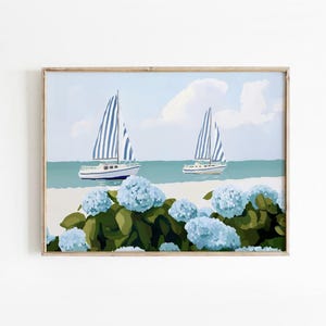 Pastel Coastal Sailboat Print: Southern Beach Scene (Digital Download