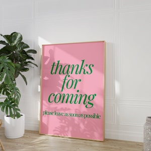 Lámina divertida de «Por favor, váyase»: Decoración rosa y verde para dormitorio (descarga digital)