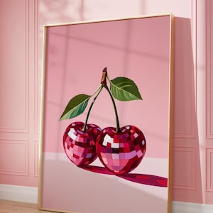 Disco Cherry Print: Retro Pink Fruit Wall Art (Digital Download)