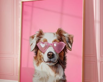 Pink Australian Shepherd Print: Preppy Kids Room Decor (Digital Download)