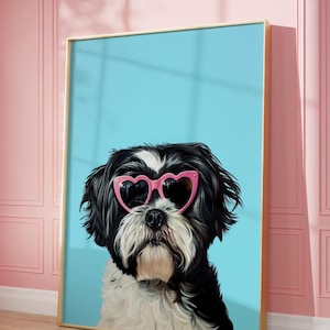 Printable Blue Shih Tzu  Print, Funky Poster, Preppy Art, Shih Tzu Dog, Cute Pink Decor, Dog Print, Kids Room, Cute Dog Print