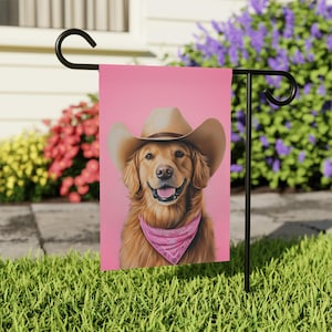 カウボーイゴールデンレトリバーガーデンフラッグ：ウエスタンドッグデコレーション