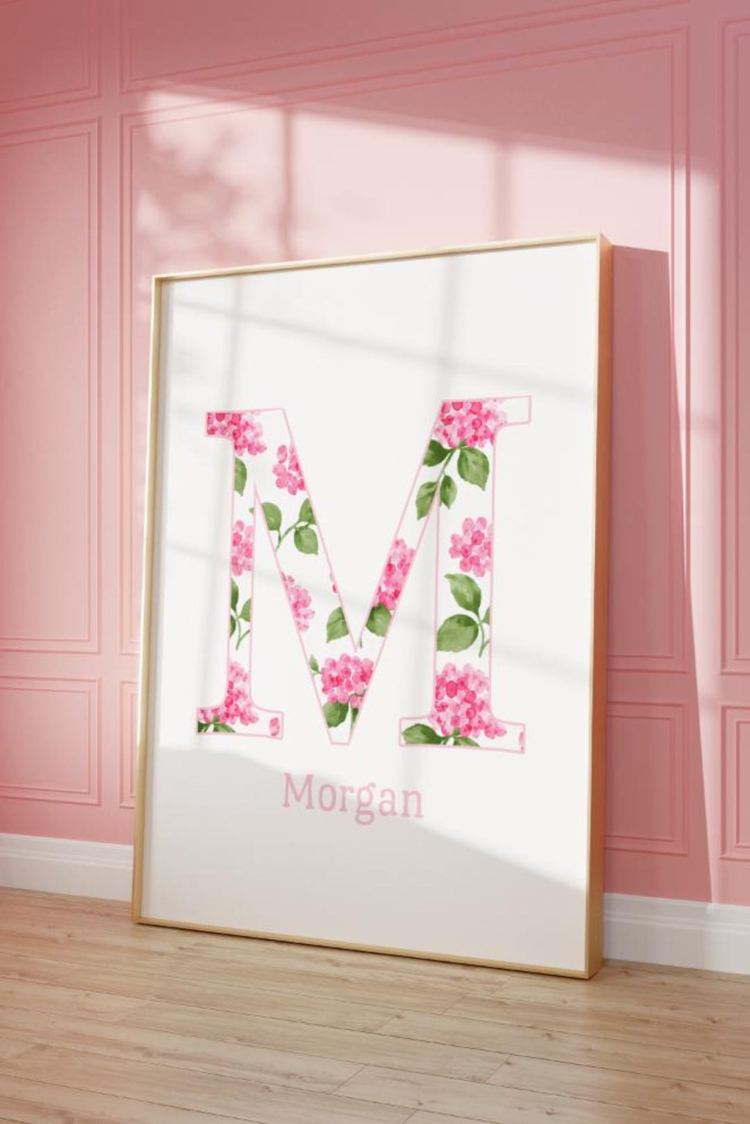 Preppy Background Image R Initial Custom Initial Preppy Art Print: Floral Hydrangea Preppy Pink Dorm ...