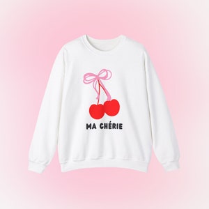 Ma Cherie Coquette Girl, Romance Aesthetic, Valentines Cherry Ribbon Sweatshirt, Softcore Balletcore Clothing, Minimalist Trendy Sweater