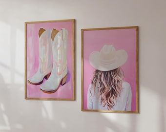 Preppy Pink Cowgirl Art Print BUNDLE: Dorm Decor (Digital Download)