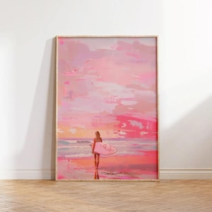 IMPRESSION PHYSIQUE Cowgirl côtière esthétique, impression de plage vintage, peinture abstraite de plage côtière, déco d'appartement rose preppy