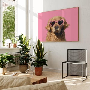 Printable Pink Golden Retriever Print, Funky Poster, Preppy Art, Golden Retriever Dog, Cute Pink Decor, Dog Print, Kids Room Print