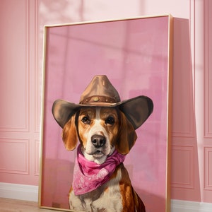 Dog Cowgirl Hat Print: Vintage Western Art (Digital Download)