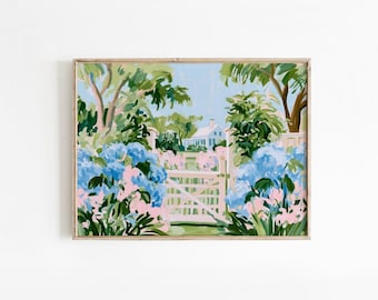 PRINTED AND SHIPPED Southern Preppy Garden Art, Hydrangea Garden Decor, Preppy Room Decor