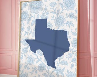 Custom Home State Chinoiserie Poster: Preppy Blue Dorm Decor (Digital Download)
