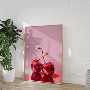 Retro Disco Cherry Print: Girly Pink Wall Art (Digital Download)