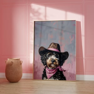 Dog Cowgirl Hat Print: Vintage Western Wall Art (Digital Download)
