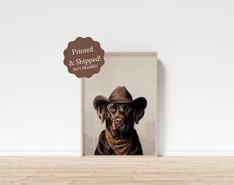 Chocolate Labrador Cowgirl Kunstdruck: Western Hund mit Cowboyhut