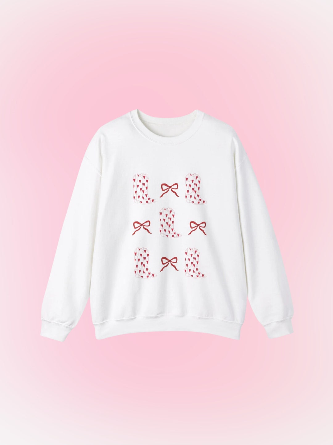 Bow Coquette Hair Ribbon Coastal Cowgirl Boots Crewneck Preppy