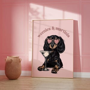 Printable Pink Dachshund Print, Funky Poster, Preppy Art, Dachshund, Dog, Bar Cart Martini Decor, Dog Print, Weiner Dog Print
