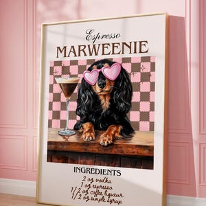 Printable Pink Dachshund Print, Funky Poster, Preppy Art, Dachshund, Dog, Bar Cart Martini Decor, Weiner Dog Print, Espresso Martini Decor