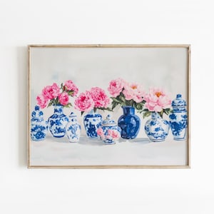 Ingwerglas Pfingstrose Print: Chinoiserie Floral Wall Art (Digitaler Download)