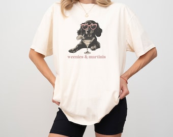 Weenies and Tini&#39;s T-Shirt, Cute Dachshund Shirt, Martini T-Shirt, Dachshund Mom Gift, Weenies and Martinis, Martini Lover Gift