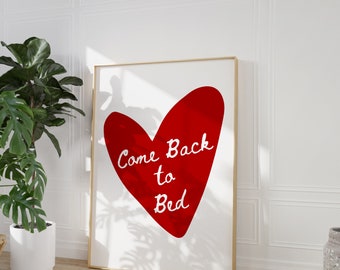 Vintage Red Heart Print: Come Back to Bed Typography (Digital Download)