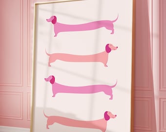 Printable Pink Dachshund Print, Kids Room Poster, Preppy Art, Dachshund, Dog, Nursery Room Decor, Dog Print, Kids Room, Weiner Dog Print