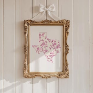 Póster personalizado de estado de origen, decoración rosa estilo chinoiserie, decoración personalizada de estado de origen, decoración de habitación universitaria, arte imprimible personalizado estilo chinoiserie para dormitorio.