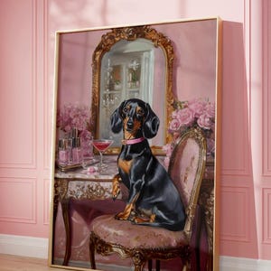 Printable Pink Preppy Dachshund Print, Funky Poster, Preppy Art, Dachshund, Dog, Dressing Room Bathroom Art, Weenies and Martinis Printable