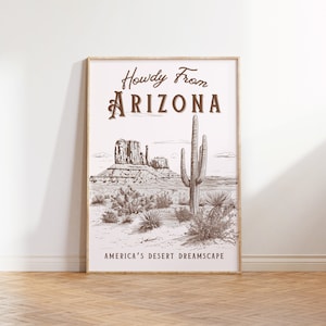 Poster da parete vintage Arizona Travel Travel Art, poster da parete Desert Scene, Western Wall Art, decorazioni per cartoline, stampabile Wall Art