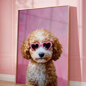 Printable Pink Goldendoodle Print, Funky Poster, Preppy Art, Goldendoodle Dog, Cute Pink Decor, Dog Print, Kids Room, Doodle Dog Print