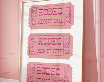 Rodeo Ticket Print Pink Trendy Art Retro Prints Trendy Printable Digital Aesthetic Preppy Coastal Cowgirl Punchy Western Decor Wall Art