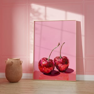 Retro Disco Cherry Print: Girly Pink Wall Art