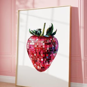Disco Strawberry Print: Retro Pink Fruit Wall Art (Digital Download)