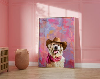 Hund Cowgirl Hut Kunstdruck - Western Welpe Portrait (Digitaler Download)
