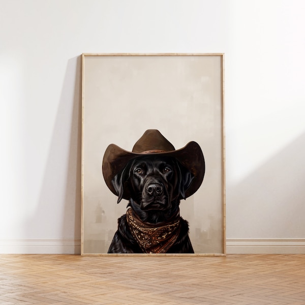 Labradorhund i cowgirlhatt: Westernkonsttryck (digital nedladdning)