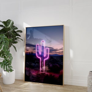 Neon Cowgirl Wandkunst, Cowgirl Wohnheim Dekor, Funky Neon Wand Druck Digitaler Download Poster Bar Warenkorb, Preppy Pink Room Decor Ästhetik