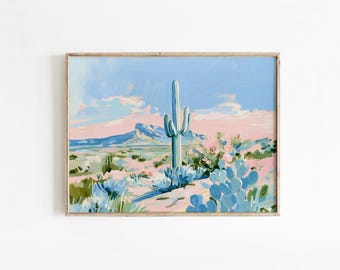 Southwestern Desert Cactus Wall Art, Western Dorm Decor, Funky Desert Wall Print Digital Download