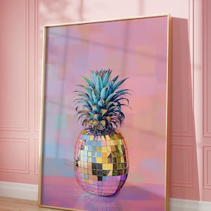 Retro Disco Pineapple Print: Girly Pink Wall Art (Digital Download)