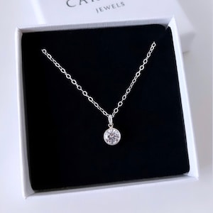 CZ pendant, diamond necklace, solitaire pendant, silver pendant, silver crystal necklace, Sterling Silver pendant