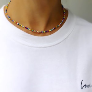 Rainbow bead necklace, Rainbow jewellery, choker necklace, beaded necklace, glass bead necklace
