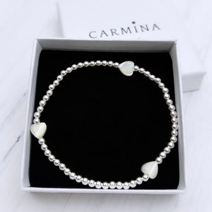 925 Sterling Silver Mother of Pearl Heart Link Bracelet,love