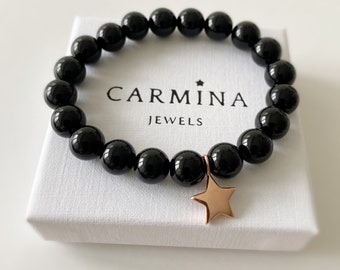 Black onyx bracelet, star bracelet, silver star bracelet, Rose gold star, yoga bracelet, stacking bracelets, healing bracelet