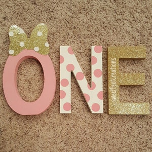 Minnie mouse inspired first birthday wood letters