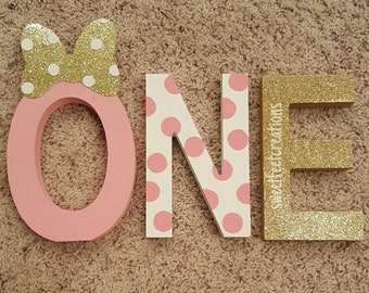 Minnie mouse inspired first birthday wood letters